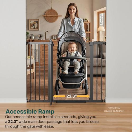Cumbor 36 Extra Tall Baby Gate for Stairs, 29.7-48 Wide Dog Gates for Doorways, Auto Close Safety Gate for Babies and Pets, Easy Install, Pressure Mounted, Fits Doorways, Stairs, Entryways, Black