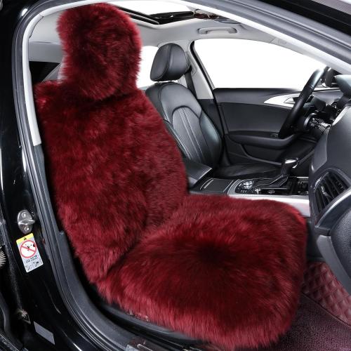 AOGELAN Fluffy Sheepskin Car Seat Cover Long Wool Front Seat Cover Dark Red | Universal Fits Most Car SUV Truck Minivan,Airbag Compatible,Easy to install,Thick,Warmth,Comfortable,Luxurious,Good color