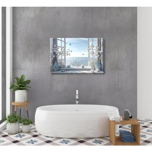 Birnsen Coastal Flower Bathroom Canvas Wall Art (Canvas, 36L x 24W)