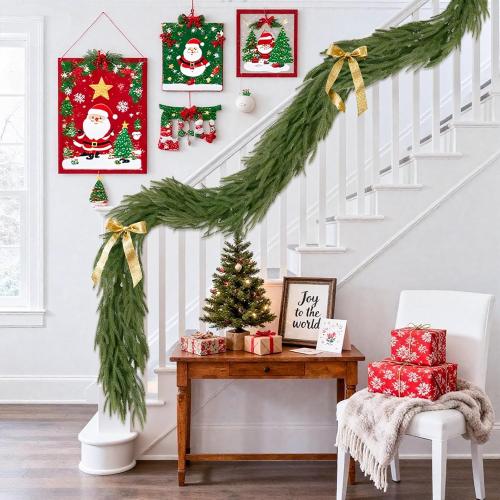 U'Artlines 2Pcs Christmas Norfolk Pine Garland, 6 Ft Xmas Faux Greenery Garland Real Touch Winter Cedar Garlands for Table Stairs Mantle Fireplace Holiday Decoration
