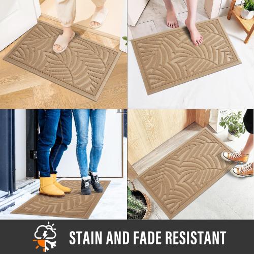 Front Door Mat, Absorbent Resist Dirt Welcome Door Mat Indoor Outdoor, Waterproof Doormat, Sturdy Non Slip Backing, Fade Resistant, Low Profile Entry Mat for Entryway, Beige