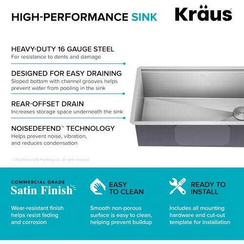 KRAUS Kore 32-Inch Undermount Workstation 16 Gauge Single Bowl Stainless Steel Kitchen Sink with Accessories, KWU110-32