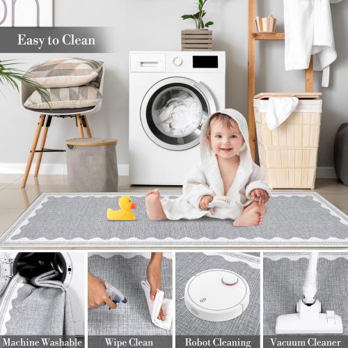 Scalloped Washable Rugs for Living Room, Solid Grey 6x9 Area Rugs for Bedroom Girls, Non Slip Scalloped Rug with Rubber Back, Soft Dorm Nursery 6x9 Rugs for Dining Room