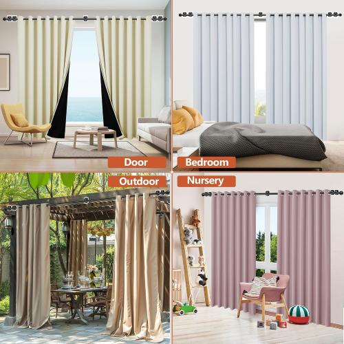 Adhesive Curtain Rod No Drilling for Renter 48 to 84 Inch Adjustable, Black | Easy Tool-Free Installation, No Drill, Non Screw, Stick on Apartment Friendly Poles with Screwless Bracket Holder Hook, Black