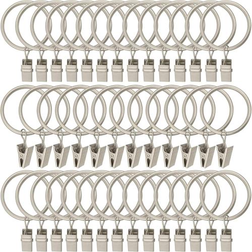 40 Pack Metal Curtain Rings with Clips, Drapery Clips Hooks, Decorative Curtain Rod Clips 1.5 in Interior Diameter, Matte Silver