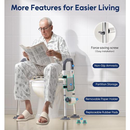 Raised Toilet Seat with Handles, Width & Height Adjustable Toilet Seat Risers for Seniors, Heavy Duty 400lbs Elevated Toilet Seat for Elderly, Pregnant, Handicap, Fit Any Toilet