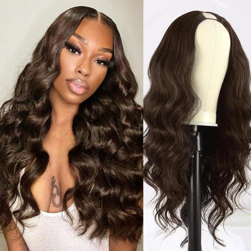 Mayou Dark Brown V Part Wig Long Body Wavy Upgrade U Part Synthetic Hair for Black Women 24Inch Full Head Clip In Hair Glueless Natural Wavy Women Wigs For Daily Use