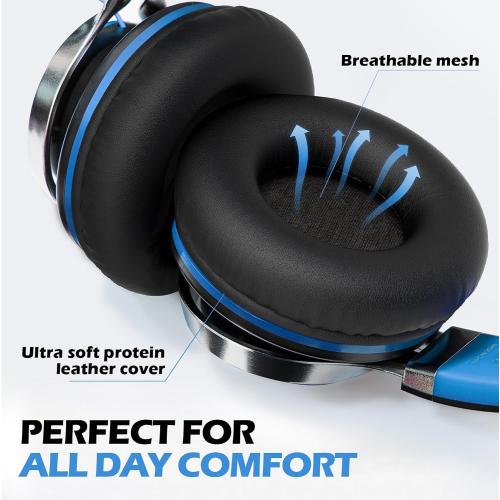 AILIHEN C8 Kids Headphones Wired, On-Ear Headphones with Microphone and Volume Control Foldable Corded Stereo 3.5mm Headset for School Teens Smartphones Chromebook Laptop Tablets Travel (Black Blue)