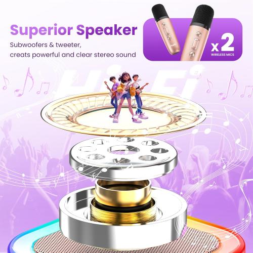 Mini Karaoke Machine for Kids Adults, Portable Bluetooth Speaker with 2 Wireless Karaoke Microphones,2025 TOP Birthday Gifts Toys for Boys 3,4, 5, 6, 7, 8 Years Old Toddler Karaoke Player(Rose Gold)