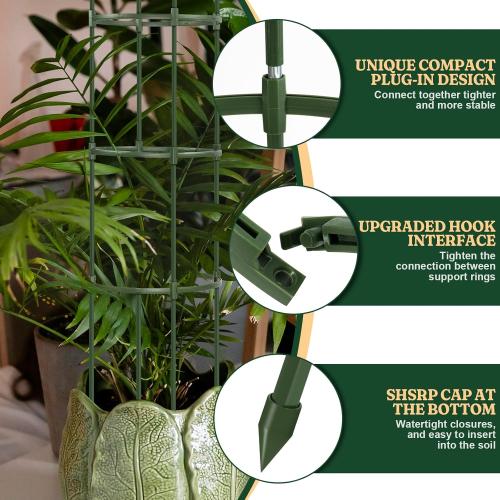 Round Heavy Duty Tomato Cage - 55 Inch Steel Core Plastic Coated Garden Trellis, 4-Post Rustproof Plant Support for Tomato/Cucumber/Beans, No Tools Snap Assembly, Spare Parts Available