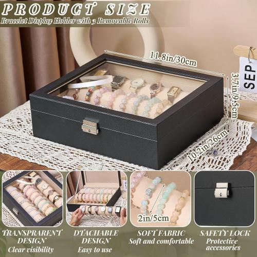 Nosiny 3 Tubes Bracelet Display Holder, Black PU Leather Bangle Box
