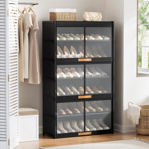 7 Tier Shoe Cabinet with Doors, 24-Pair Storage, Black