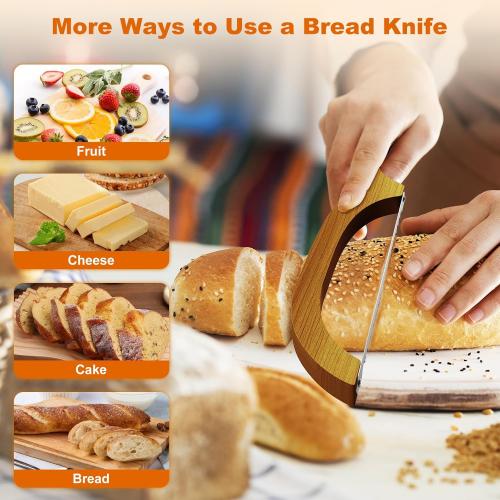 Bread Knife for Homemade Bread – 16 Walnut Bow Bread Cutter with Ultra-Sharp Serrated Stainless Steel Blade, Sourdough Bread Knife for Bagels, Baguettes, and Rustic Loaves - Walnut Color