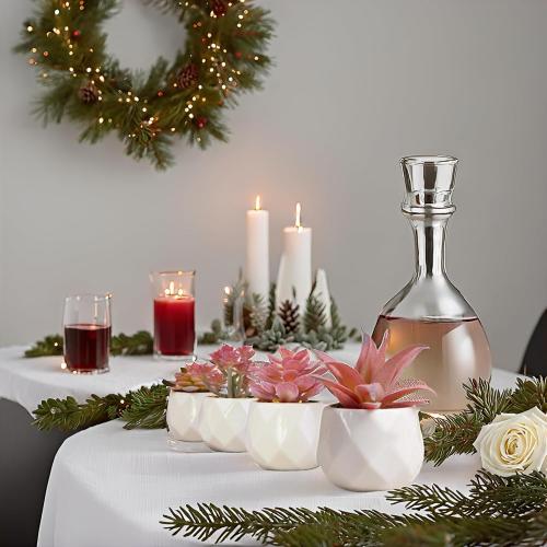 VIVERIE Mini Succulents Plants Artificial in Pots-Rose Pink, Christmas Small Fake Succulents Plants for Home Halloween Decor Indoor for Women, White Ceramic, Set of 4, Gifts for Mom