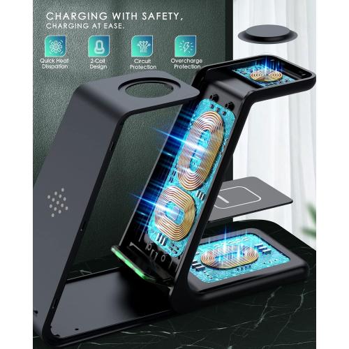 3 in 1 Wireless Charging Station, 2026 Upgraded Fast Desk Charger Station for iPhone 17 16 15 14 13 12 Pro Max Plus, Charger Stand for Apple Watch 10 9 8 7 6 5 4 3 2 SE, Airpods 4 3 2 Pro(Black)