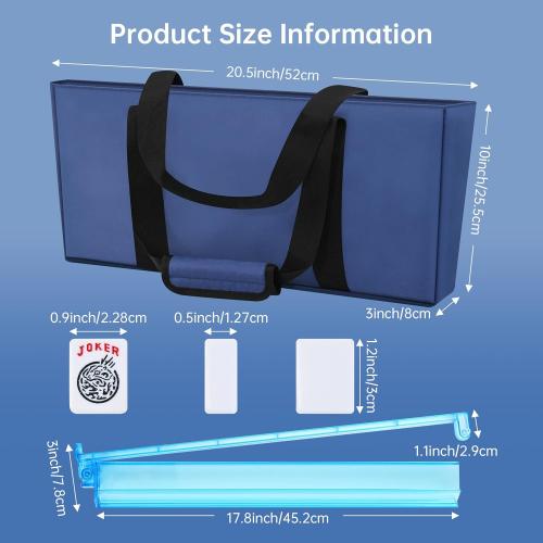 American Mahjong Tile Set Include 166 Tiles 4 All-in-One Mahjong Racks/Pushers with Fabric Carrying Bag Complete Mahjong Game Set (Blue Bag)