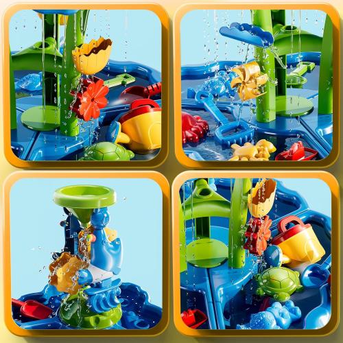 Water Table for Toddlers 3-5 4-8, 2-Tier 3 in 1 Kids Sand and Water Table, Summer Outdoor Beach Outside Backyard Activity Sensory Water and Sand Tables, Birthday Party Gift for Kids Boys and Girls