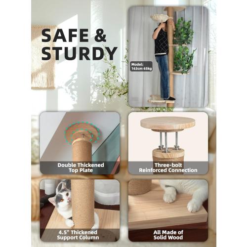 Fantasreen Cat Tree Floor to Ceiling Cat Tower Ajustable Height 97.1-124.4 Inches Tall and 4.5 Inches Thickened Post Large Cat Tree Tower for Indoor Cats Modern