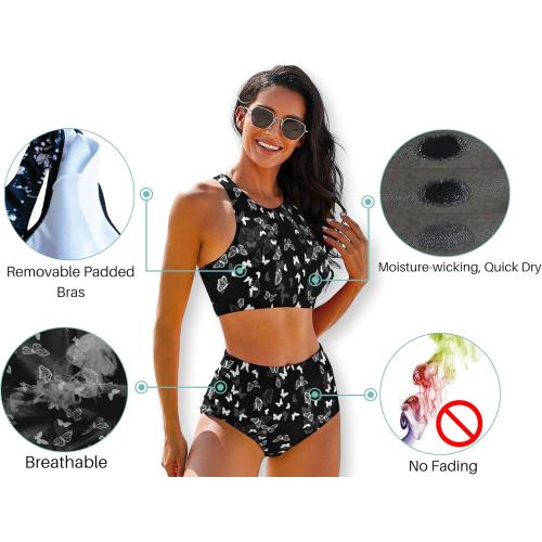 Size L .Cerburny High Waisted Bikini Sets for Women 2 Piece Swimsuit Women High Neck Bikinis Racerback Bathing Suits