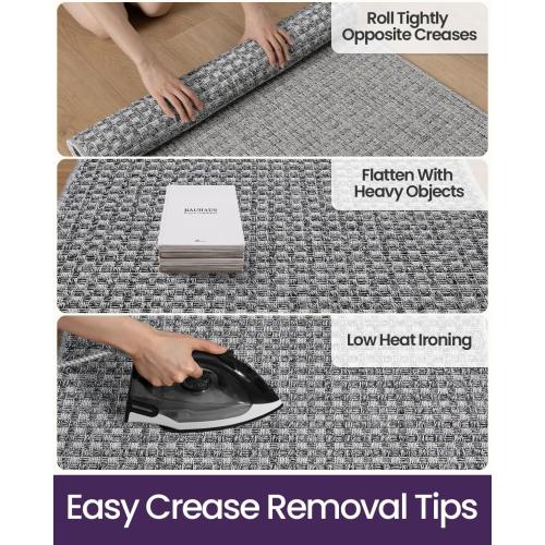 DEXI Hallway Runner Rug 3.3x10, Woven Braided Farmhouse Runner Carpet Indoor, Absorbent Thin Long Entryway Runners for Kitchen, Laundry Room, Patio Entrance, Checkered Grey