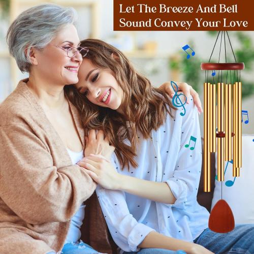 Leinuosen Wind Chimes for Outside Wind Chimes Outdoors Deep Tones 28 with 6 Aluminum Tubes Memorial Sympathy Windchime for Valentine Tree Decor Garden Courtyard Mom Loved One Gifts(Classic,Gold)