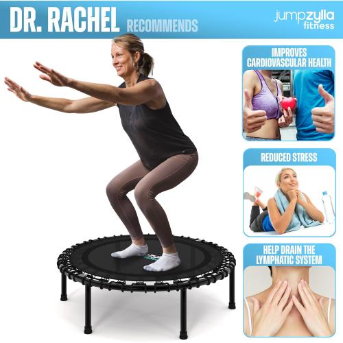 Jumpzylla Fitness Trampoline 40 or 48 | Foldable Mini Rebounder Trampoline for Adults with Bar | Durable, Quiet, Low-Impact Exercise Equipment for Indoor and Home Workouts (550 LBS Capacity)