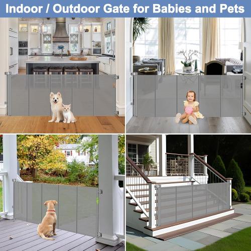 BLACK Reinforced Retractable Dog Gate with Support Strip 60 Wide Retractable Outdoor Gate for Decks Mesh Dog Gate Retractable Indoor Retractable Pet Gate for Dogs Retractable Mesh Gate Retractable Cat Gate