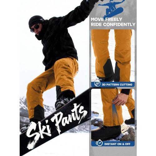 FREE SOLDIER Men's Waterproof Snow Insulated Pants Winter Skiing Snowboarding Pants with Zipper Pockets medium