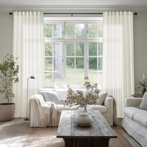 120 Inch Curtains Long for Large Window,Linen Sheer Light Filtering 10FT Length 10 FT Tall Curtains for Living Room Sunroom 2 Panels Set