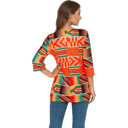 Medium, Afibi Womens Print Shirt African Dashiki 3/4 Sleeve Boho Loose Tunic Tops