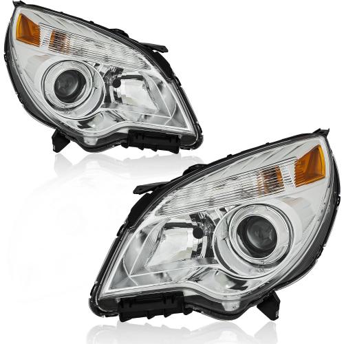 KUIPERAUTO Headlight Assembly Compatible with 2010-2015 Chevy Equinox Chrome Housing/Clear Lens/Amber Reflector OE style GM2502352, GM2503352 Driver & Passenger side replacement pair