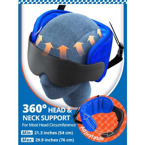 Travel Pillows for Airplanes, Airplane Pillow for Long Flight, Airplane Head Strap with Eye Mask for Sleep, Travel Neck Pillow for Car Road Trip, 360° Support Headrest, Stop Bobblehead, Black