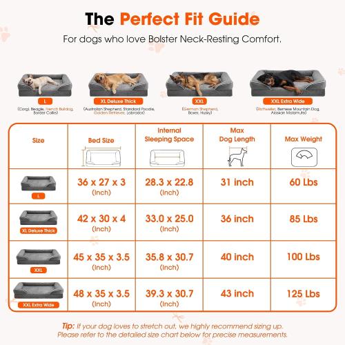 Waterproof Orthopedic Dog Bed for Extra Large Dogs with Bolster | Extra Thick High-Density Joint Support Foam, Washable Cover & Anti-Slip Bottom, Heavy Duty Waterproof Dog Couch Bed.
