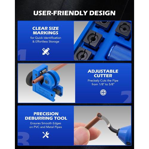 Blue Orion Motor Tech Hydraulic Flaring Tool Kit, Universal Brake Flaring Tool Set with Tubing Cutter, 45° Single & Double Flaring Tool Kit with Deburring Tool, Brake Line Flaring Tool for ISO Bubble Flare