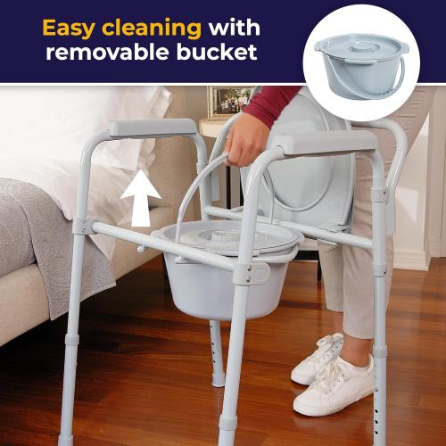 Grey Drive Medical Folding Steel Bedside Commode Chair, Portable Toilet, Supports Individuals Seat, Grey