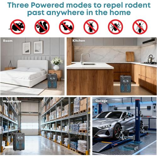 Ultrasonic Pest & Rodent Mouse Squirrels Repellent, Plug-in Electronic Rat Bat Bug Spider Repeller, Battery Operated Deterrent Control Mice for Car Engines, Replace Mouse Traps Indoor, Outdoor 2 Pack