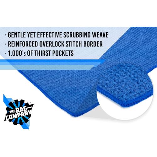 The Rag Company - Standard Waffle Weave Microfiber Towels (2-Pack) Detailing, Window, Glass and Drying, Wax & Polish, Lint-Free, Streak-Free, 370gsm, 16in x 24in, Royal Blue