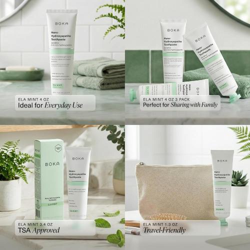 Boka Toothpaste - Fluoride Free Toothpaste, Nano Hydroxyapatite Toothpaste | Appropriate for Sensitive Teeth - Adult Oral Care - Ela Mint - 4 Oz, 1PK