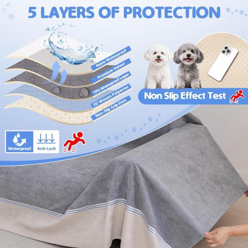 Loiion 100% Double-Sided Waterproof Dog Sofa Cover - Anti-Slip, Leakproof Couch Cover, Pet-Friendly Couch Protectors for Puppy, Large Dog, Kids and Pets 150X91