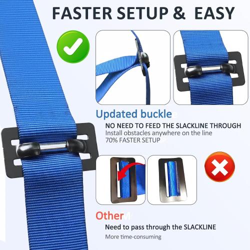 Ninja Warrior Obstacle Course for Kids - 2*56FT Slackline Kit with 8 Obstacles | Upgraded Quick-Install Buckles (No Threading Needed), 900lbs Max Load Backyard Training Gear