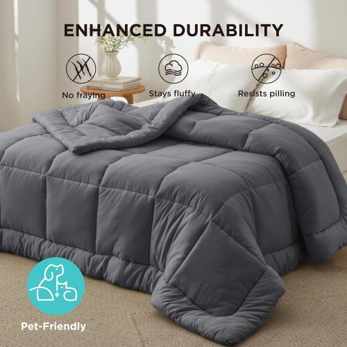 Bedsure Comforter Duvet Insert - Quilted Comforters King Size, All Season Duvet, Down Alternative Bedding, Gifts for Women/Men, Grey, King