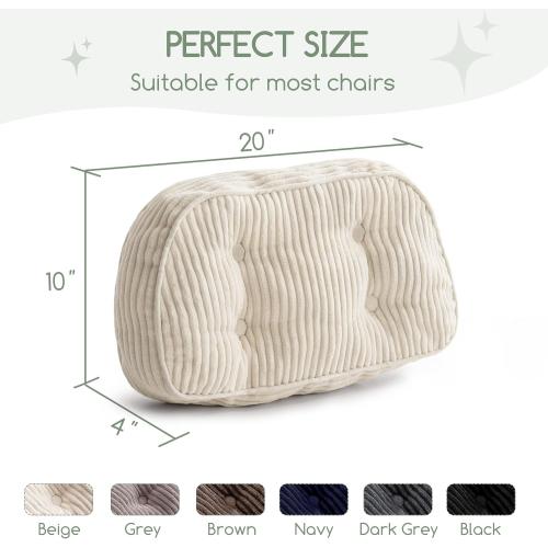 HIGOGOGO Lumbar Support Pillow for Recliner Chair/Accent Chair/Couch/Office Chair, Tufted Corduroy Back Support Cushion for Elderly, Recliner Cushions for Back Rest, Pain Relief, Reading, Beige