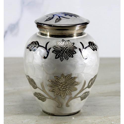 eSplanade Cremation Urn Memorial Container Jar Pot | Metal Burial Urns | Keepsake for Ashes | Brass - White - 6 Inches (Medium)