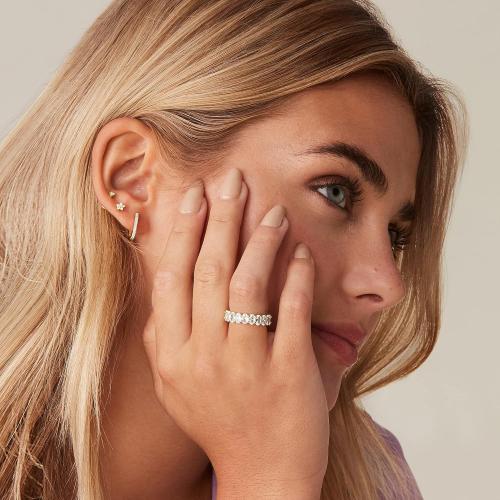 PAVOI 14K Gold Plated Eternity Ring for Women - Statement Eternity Band Rings with Oval Cubic Zirconia - Stackable Wedding Band - Love Engagement Trendy Bridal Jewelry