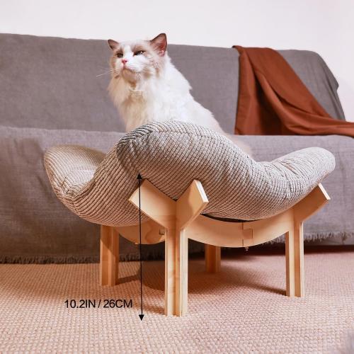 Wooden Elevated cat Hammock Bed, Featuring a Fluffy and Warm Cuddle Bed, Wooden Cat Furniture Can fit cat Scratch mat，Scratcher