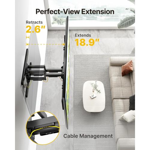 monTEK Heavy Duty Full Motion TV Wall Mount for 43–100 Inch TVs Pre-Assembled Bracket with Tool-Free Tilt Swivel & Extension Max VESA 800x600, 150lbs 4X Strength Tested Fits 16/18 Inch Studs