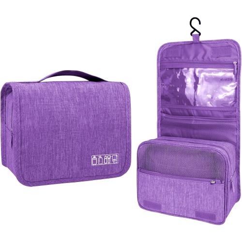 Large Capacity Toiletry Bag Travel Bag with Hanging Hook for Men and Women Waterproof Travel Cosmetic Bag Bathroom Storage Bag for Brushes Set, Full-Sized Shampoo, Toiletries, (Purple)