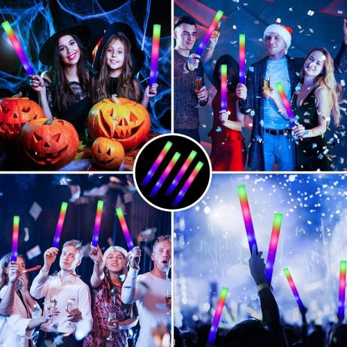 Set of 52 Glow Sticks Bulk, 52 Pcs LED Foam Sticks Light Up Batons Party Favors with 3 Modes Colorful Flashing, Glow in the Dark Party Supplies for Party Wedding Birthday Concert Halloween Christmas