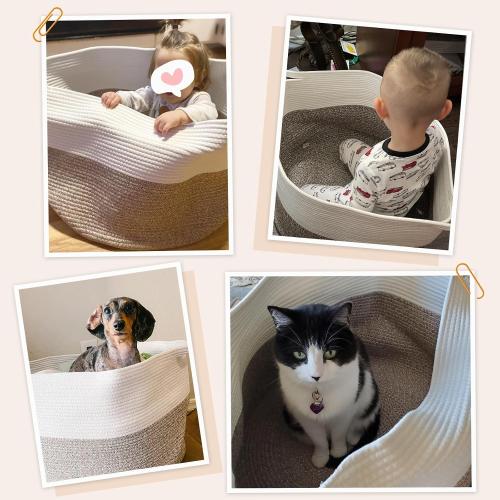 INDRESSME XXXLarge Cotton Rope Basket 21.7 x 21.7 x 13.8 Woven Baby Laundry Blanket Basket Toy Baskets with Handle Storage Comforter Cushions Thread Laundry Hamper Home Decor Living Room
