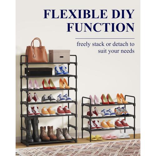 Kitsure Shoe Rack for Closet, Sturdy Shoe Storage for Entryway, Space-Saving Shoe Rack Small and Shoe Shelf, 27.6 Wide, Black